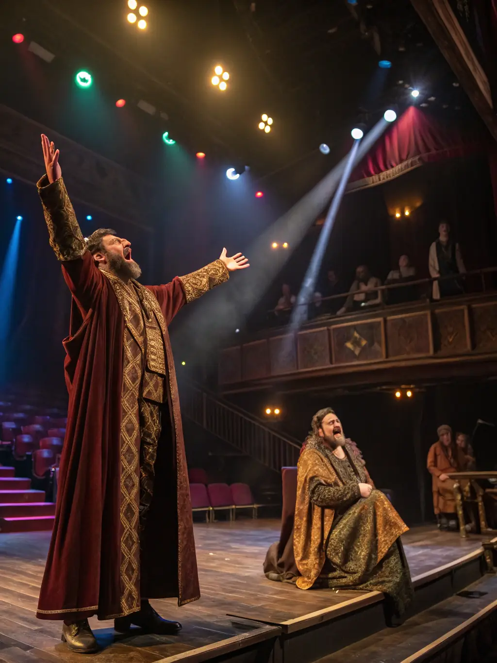A dynamic scene from an audiovisual production by LES PRODUCTIONS DE LA MEZZANINE, depicting actors performing in a historical drama, highlighting the organization's commitment to capturing and transmitting artistic memory.